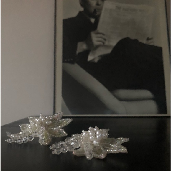 Large 80’s Bridal Earrings, Handmade - Picture 2 of 2